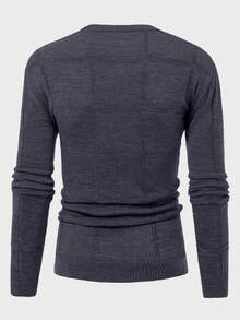 EURMUSE Men Patch Detailed Round Neck Regular Sweater - Navy Blue - View 4