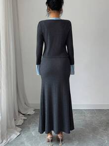 Elenzga A Two Pieces Autumn Set Of Elegant And Stylish Knitted Garments For Women - Grey - View 2