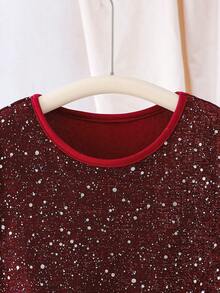 Elladie kids Vestido de Tule Vermelho Elegante e Vintage com Babados na Manga, Gola Redonda e Cintura Marcada, Adequado para Feriados como Halloween, Natal, Ano Novo, Primavera e Outono - Vermelho - Visão 7