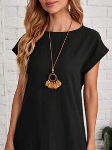 EMERY ROSE Keyhole Back Batwing Sleeve Dress - Black - View 6