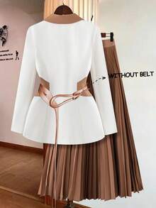 GlowEve Bộ vest đi làm thanh lịch tay dài cổ ve màu tương phản mùa thu cho nữ và quần - Nhiều màu - Xem 2