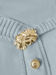 GlowEve 女士蓝色毛衣，新款秋冬金属纽扣不对称开襟开衫，百搭通勤风格 - 藍色 - 查看 4