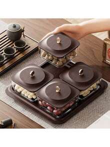 Zazumi New Minimalist INS Style Luxury Imitation Wood Grain Dry Fruit Plate, Snack Nut Candy Storage Box, Home Living Room Tea Table Fruit Plate, Anniversary Supplies, Holiday Fruit Plate, Office Desk Fruit Plate - Coffee Brown - View 11