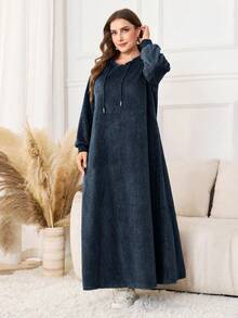 Lacomfia Váy thường ngày có mũ trùm đầu cỡ lớn dành cho nữ - Màu xanh hải quân - Xem 4