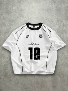 Manfinity ZONE917 Loose Retro American Style Striped Collar Contrast Color Short Sleeve T-Shirt (High Quality) Number Jersey Football Shirt - White - View 1