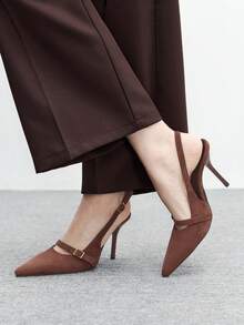 CUCCOO BIZCHIC 女士尖头搭扣设计时尚高跟鞋，适合日常穿着 - 棕色 - 查看 4