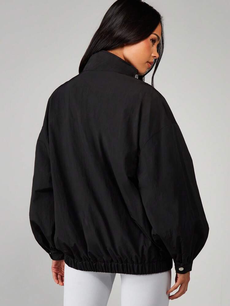 MISSGUIDED Women's Glossy Windbreaker Zip Front Hip Length Jacket Elastic Cuffs Autumn Winter Outerwear