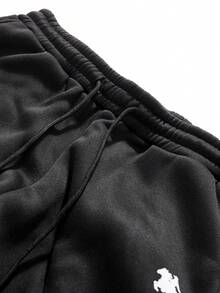 StoneGrade Classic Black & White Horse Icon Hoodie Set, Loose Casual Black Hoodie & Sweatpants Sportswear Set Men 2 Pieces Set Black, Fall Clothes - Black - View 5