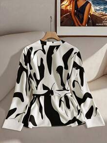 GlowEve 女式圆领印花衬衫（腰带款）