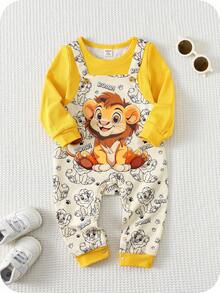 SHEIN 婴儿男女宝宝狮子印花长袖连体衣，舒适百搭，休闲可爱狮子图案基础款，适合室内、室外、日常穿着、运动、玩耍、派对、拍照、节日、万圣节、圣诞节、新年、秋冬季等场合。 - 黃色 - 查看 4