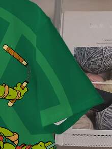 TEENAGE MUTANT NINJA TURTLES | SHEIN Áo thun tay ngắn cổ tròn in hình rùa thường ngày cho bé trai tuổi teen, mùa hè - trắng - Xem 5