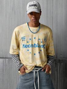 NEON BLANC Men's Graphic T-Shirt, Casual Camouflage Print Patchwork Knit Striped 2 In 1 Long-Sleeved Top - Multicolor - View 2