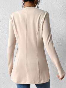 EMERY ROSE Áo blazer nữ dáng ngắn, không lót, cổ bẻ, tay dài, chất liệu mỏng nhẹ, kiểu dáng thường ngày, thích hợp cho mùa hè. - Màu be - Xem 2