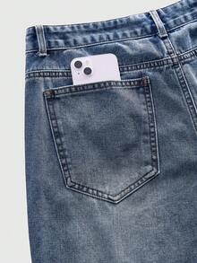 ROMWE MEN Street Life Men's Loose Fit Rhinestone Dragon Denim Shorts Spring/Summer - Blue - View 6