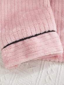 Genkimix Kids 2 件女童莲藕粉色简约别致心形刺绣长袖长裤睡衣套装，保暖睡衣 - 藕粉色 - 查看 5