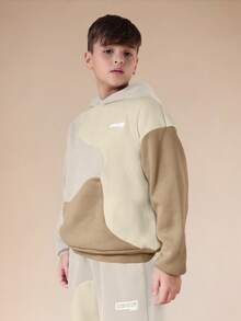 SUMWON Tween Boys Hoodie And Jogger Co-Ord Set Warped Design Urban Streetwear Comfortable Casual Sweatshirt Tracksuit Vacation - Apricot - View 3