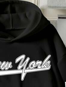 Teen Boy Casual Minimalist Long Sleeve Sweatshirt, Classic Text & Graphic Print, Suitable For Autumn - Black - View 4