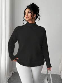 Elenzga Women's Casual Loose Fit Turtleneck Long Sleeve Plus Size Sweater, Suitable For Autumn/Winter Outerwear - Black - View 6