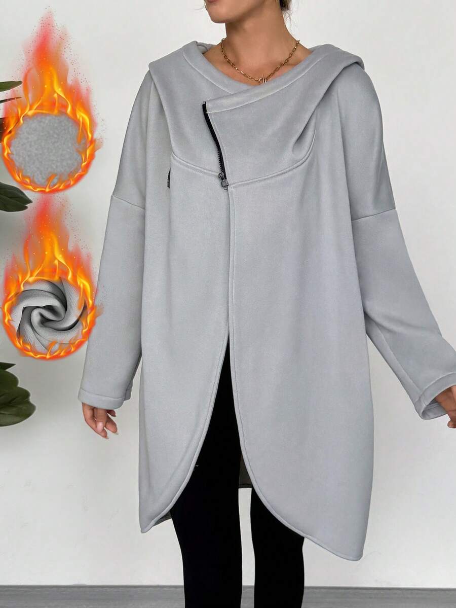 EMERY ROSE Women's Mature Casual Symmetrical Zipper Gray Everyday Sweatshirt - Grey - View 1