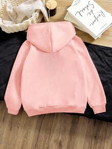 SHEIN Tween Girl Fleece Sweatshirt - Black - Pink - View 2