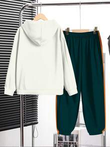 2pcs Tween Boy Casual Loose Comfortable Hoodie Set, Featuring College, Street, Fashion Classic, Sporty, Color Block, Y2K Style, Long Sleeve Sweatshirt, Suitable For Autumn/Winter - Multicolor - View 3