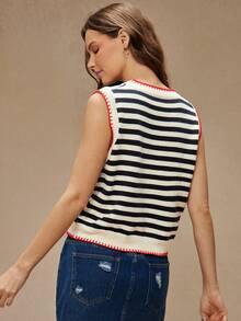 WESTFADE Round Neck Multi Stitch Summer Lobster Intarsia Sweater Tank Top Spring Break Vacation - Apricot - View 4