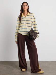 Easelle Pantaloni casual lejeri cu dungi contrastante pentru femei - Maro - Vizualizare 3