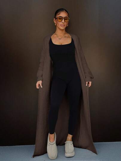 SAYEHFBABY Plysch extra lång kofta, enfärgad stickad kofta för kvinnor, höstkläder för kvinnor, vinterkläder för kvinnor, damtröjor, mjukt och bekvämt tyg, varmt, enkelt mode, gammaldags stil, lämplig för daglig gata, pendling, hemkläder, vinter casual sänkta axelband, lösa enfärgade koftor för kvinnor, vardagskläder, långa koftor, damduster cardigan, lång tröja, kofta