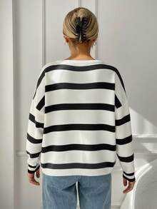 RueChic Striped Pattern Drop Shoulder Sweater - Multicolor - View 2