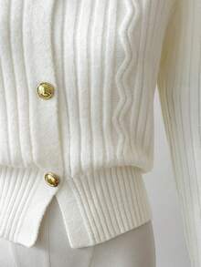 GlowEve 秋冬新款金属纽扣翻领长袖罗纹纹理休闲舒适时尚优雅女士开衫毛衣 - 彩色 - 查看 5