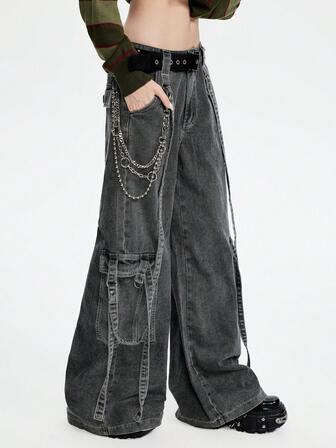 Breakform Jeans acampanados de pierna ancha con lavado vintage de moda