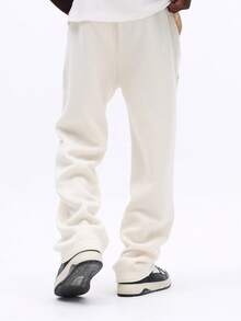 SUMWON Badge Decorated Fleece Sweatpants With Sports And Varsity Number Patches Drawstring Waist Casual Lounge Pants - Apricot - View 2