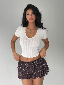 Aloruh 女士层叠荷叶边低腰短裙 - 棕色 - 查看 8