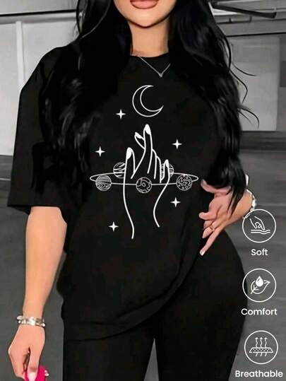 Camiseta de cuello redondo y mangas cortas de ropa fashion, fabricada en México, para la temporada primavera-verano 2025. Con estampado de dibujos animados, es un modelo de pareja, apta para usar tanto por dentro como por fuera, ideal para oficina y estilo casual, diseñada para hombres y mujeres, en unidad individual.