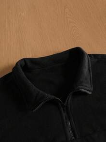 TOKVUE 男士宽松羊毛运动衫，山峰刺绣，半拉链设计，秋冬适用 - 黑色 - 查看 4