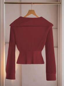 GlowEve Áo len cardigan dệt kim mới đầu thu/đông, thiết kế độc đáo, cảm giác cao cấp, thắt eo, áo len màu hồng cho nữ - Màu Đỏ Sâu - Xem 2