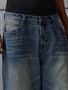 NEON BLANC Jeans de pierna ancha casuales de uso diario y para ir al trabajo con bolsillo con botón para hombres - Azul - Ver 4