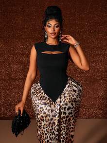 Maweii Vestido vintage sexy y elegante con estampado de leopardo sin mangas y calado para mujer de talla grande - Multicolor - Ver 2