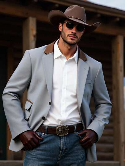 Manfinity Nomadique Enfärgad kavaj i västerländsk stil, vintage, avslappnad, retrodesign, höst/vinter