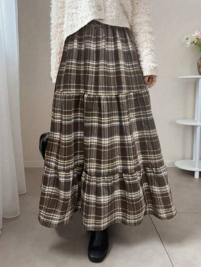 EMERY ROSE 大码女式格子休闲宽松百搭A字裙