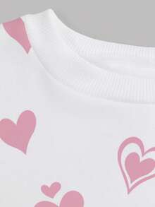 SHEIN Bộ 2 áo hoodie in hình mèo trái tim màu hồng dễ thương cho bé gái và quần cạp chun, mùa thu/đông - Màu Hồng baby - Xem 7