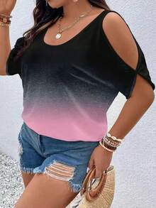 Vionelle Camiseta Feminina Casual Versátil e Solta com Ombros à Mostra, Plus Size - Multicolorido - Visão 4