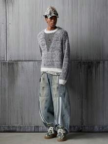 NEON BLANC Brand - Men's New Pullover Fleece Sweater - High Fashion - Loose Casual Comfortable - Grey - View 2