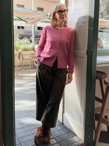 Vivie Lora 女士宽松简约开衫毛衣，玫瑰粉色 - 粉色 - 查看 2