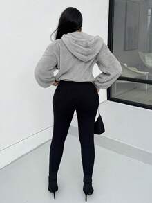 Alexandranx Women's Solid Color Fluffy Hooded Sweatshirt Sweatshirt, Thick Fleece Hoodie For Ladies, Autumn/Winter - Grey - View 2