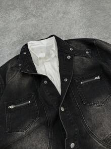 Manfinity EMRG Deconstructed Design Collar & Four-Button Closure Washed Black Denim Suit, European & American Style - Black - View 5