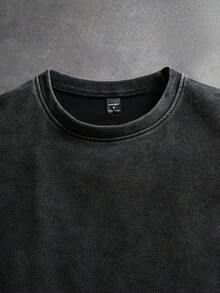 SLATEMANN Manfinity Streetrush 复古水洗休闲圆领运动衫男士街头时尚水洗长袖深灰色棉质运动衫，适合送给朋友、丈夫、男朋友的礼物，适合秋季 - 黑色 - 查看 5