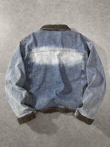 ROMWE MEN Men's Faux Shearling Collar Single-Breasted Casual Denim Jacket - Blue - View 2