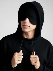 PAVTROS 男士街头风功能性眼罩连帽衫，适合户外音乐节、日常出行、朋友聚会、送给男友/老公的礼物、周年纪念礼物，黑色连帽衫，加厚款，纯色，黑色男士连帽衫 - 黑色 - 查看 4