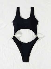 Swim SXY 鏤空環鏈連體泳衣 - 黑色 - 查看 5